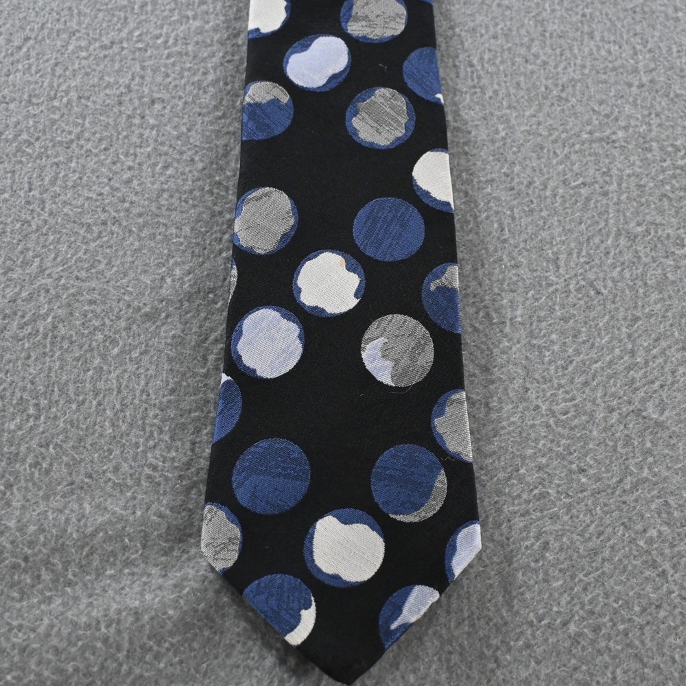 Johnny Carson Mens Vintage 80s Polka Dot Necktie One Size Black Blue White